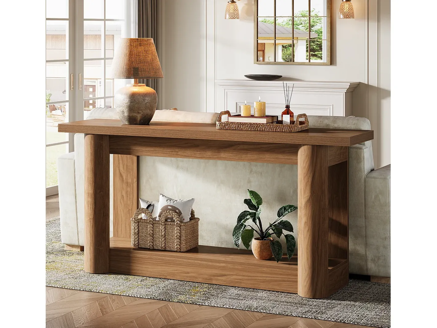Discount Mesa console de 160 cm, com dois níveis de comprimento, mesa de corredor com armazenamento, marrom rústico Consola