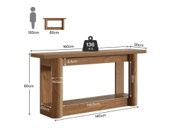 Discount Mesa console de 160 cm, com dois níveis de comprimento, mesa de corredor com armazenamento, marrom rústico Consola
