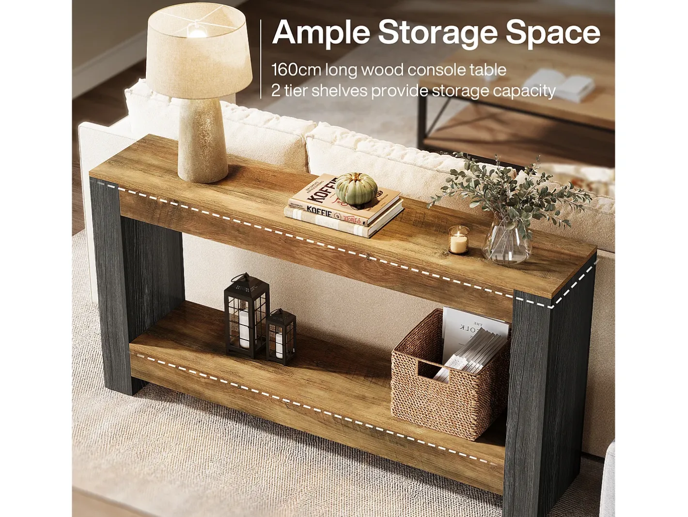 Mesa Console de 160 cm de Comprimento para Entrada, Mesa de Entrada em Madeira Rústica para Sala*Tribesigns Outlet