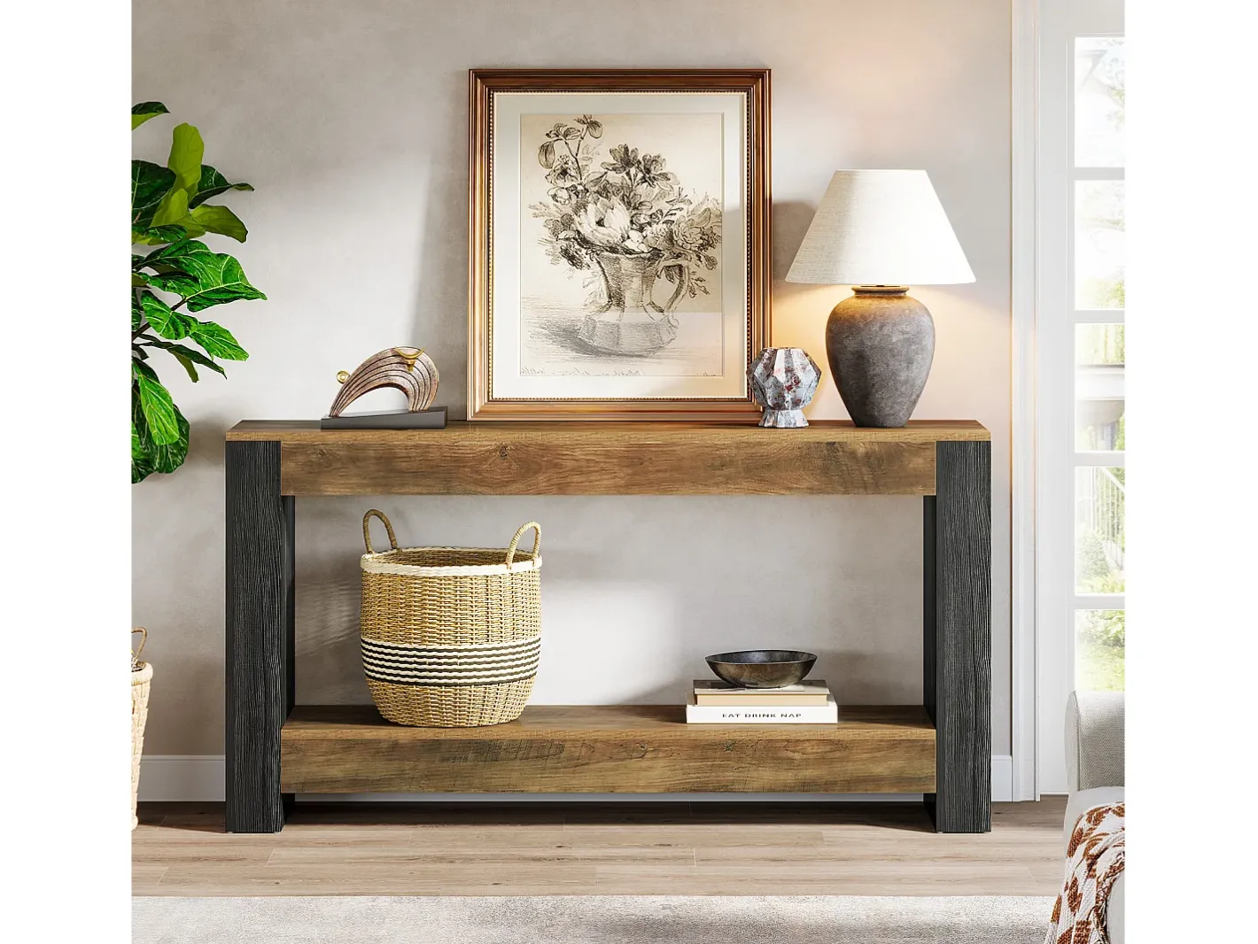 Mesa Console de 160 cm de Comprimento para Entrada, Mesa de Entrada em Madeira Rústica para Sala*Tribesigns Outlet