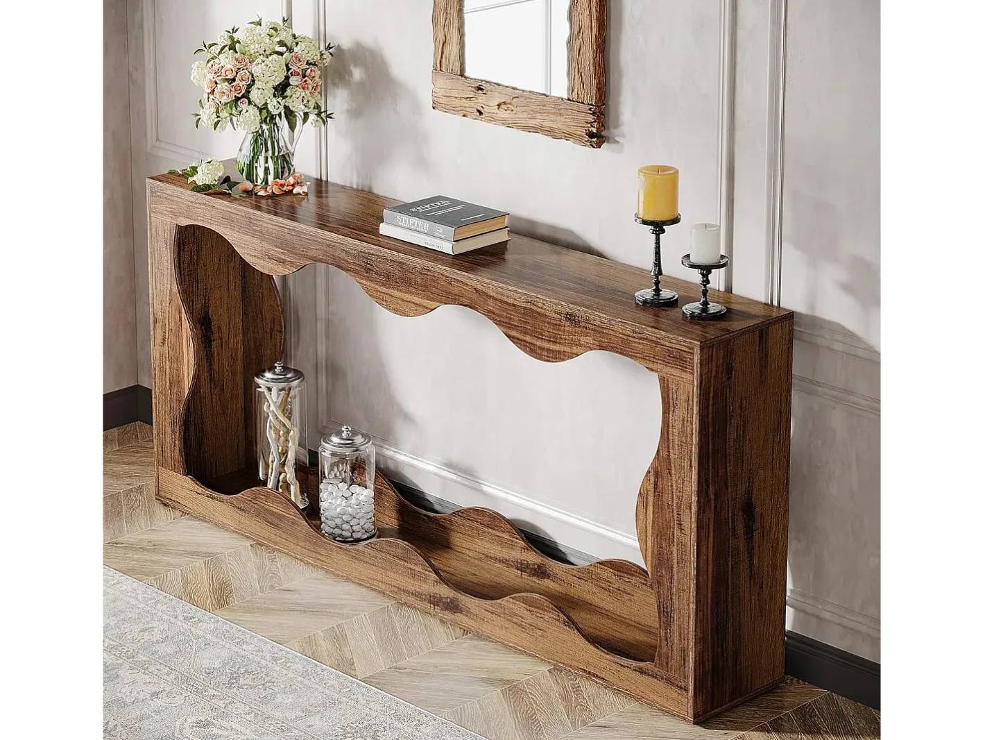 Tribesigns Consola*Mesa console de madeira de 160 cm com armazenamento, mesa de apoio para sofá atrás do sofá, mesa de entrada longa, mesa console estreita Castanho