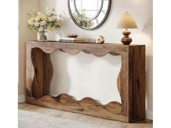 Tribesigns Consola*Mesa console de madeira de 160 cm com armazenamento, mesa de apoio para sofá atrás do sofá, mesa de entrada longa, mesa console estreita Castanho
