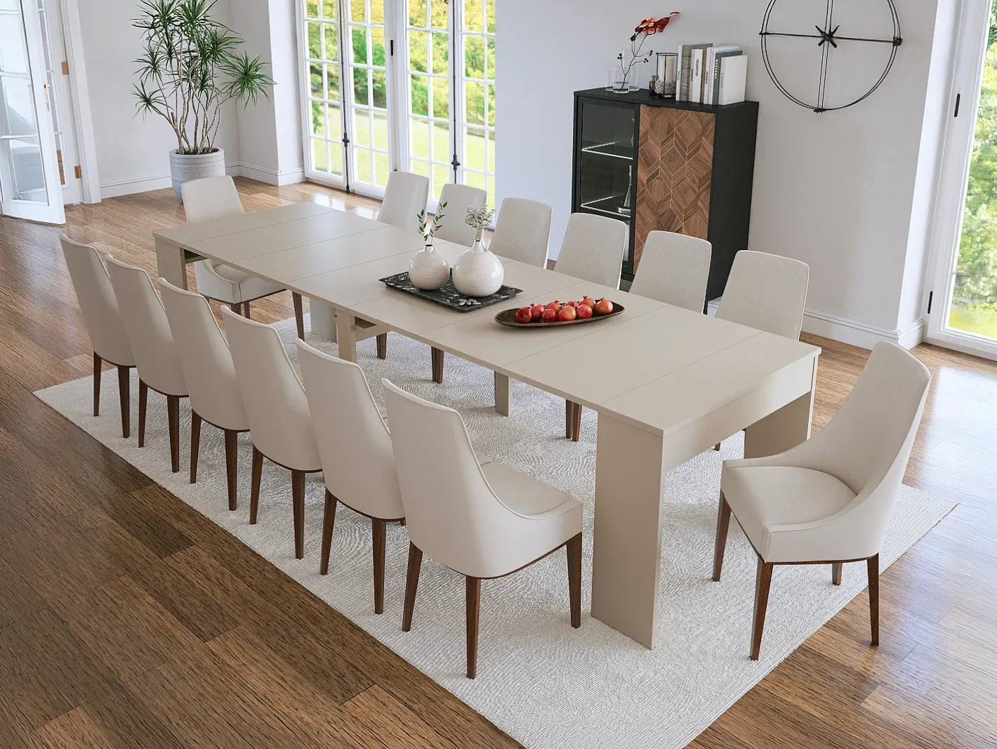 Vente-unique Consola*Mesa console extensível 12 lugares - 6 extensões - - ONEGA Bege