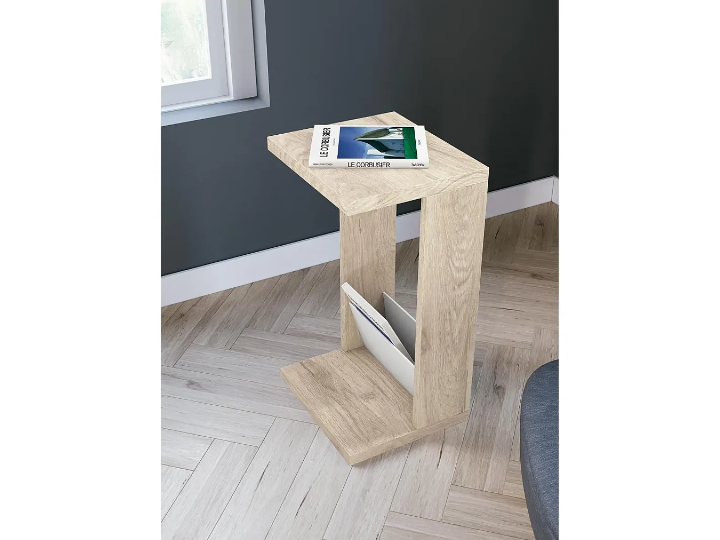 Mesa de apoio - A70cm x L40cm x P35cm carvalho claro e branco -Trébol^Herdasa New