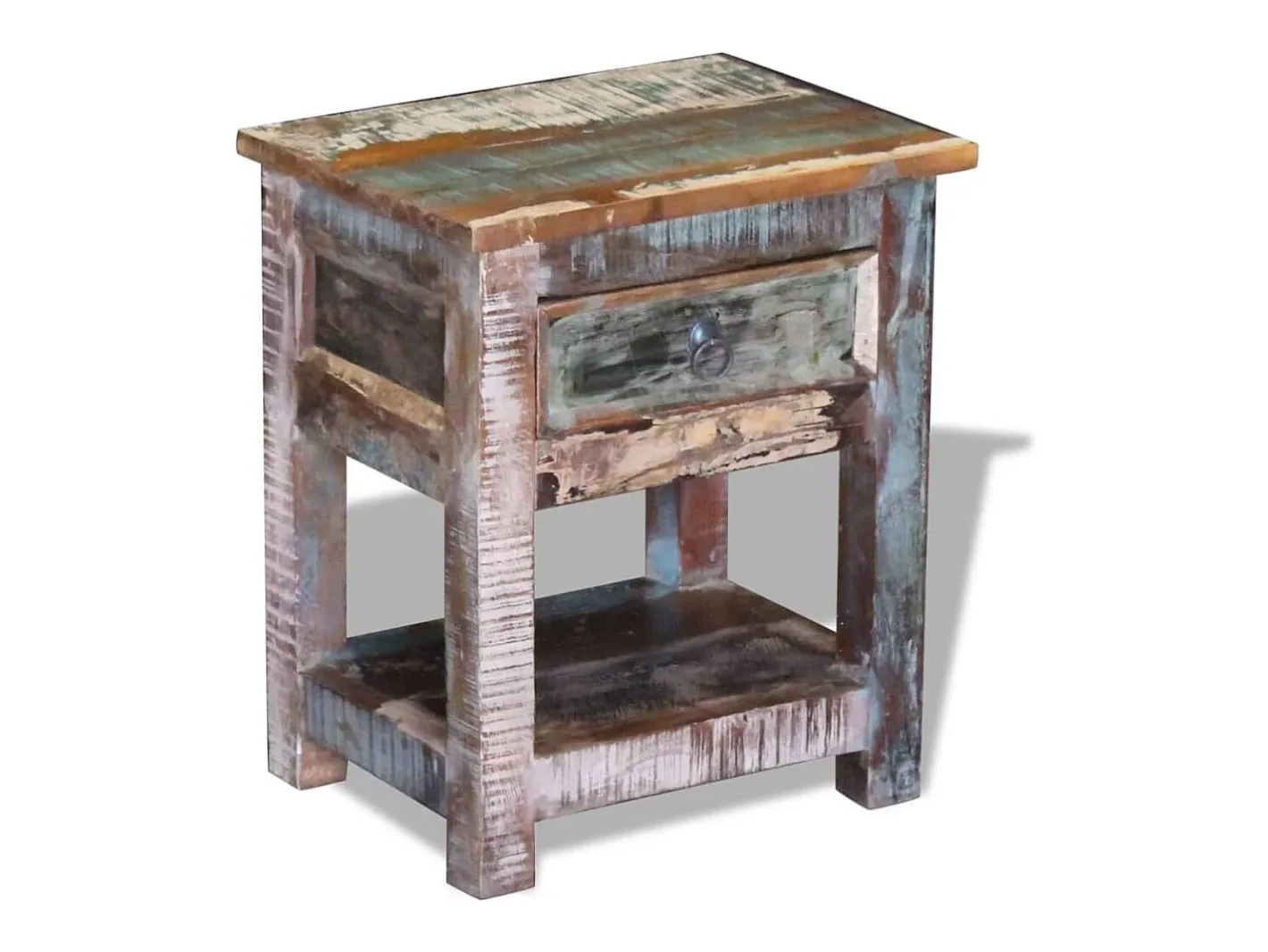 vidaxl Mesa De Apoio*Mesa de apoio c/ 1 gaveta madeira reciclada sólida 43x33x51 cm Multicor