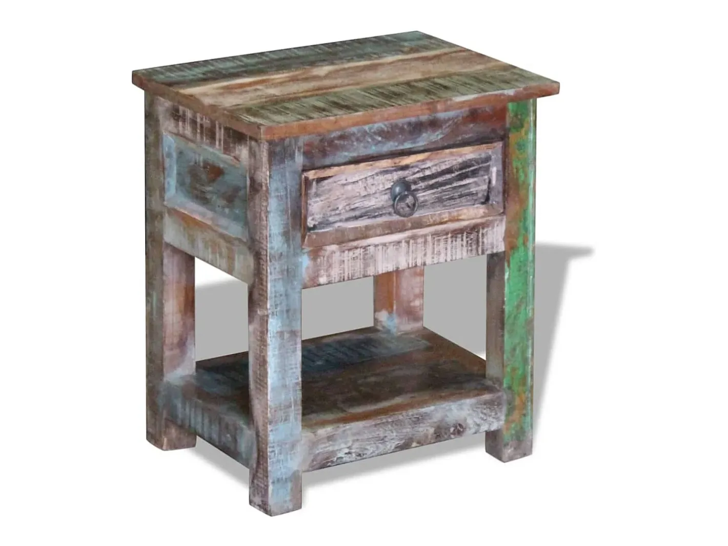 vidaxl Mesa De Apoio*Mesa de apoio c/ 1 gaveta madeira reciclada sólida 43x33x51 cm Multicor