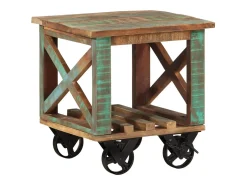 vidaxl Mesa De Apoio*Mesa de apoio c/ rodas 40x40x42 cm madeira recuperada maciça Castanho