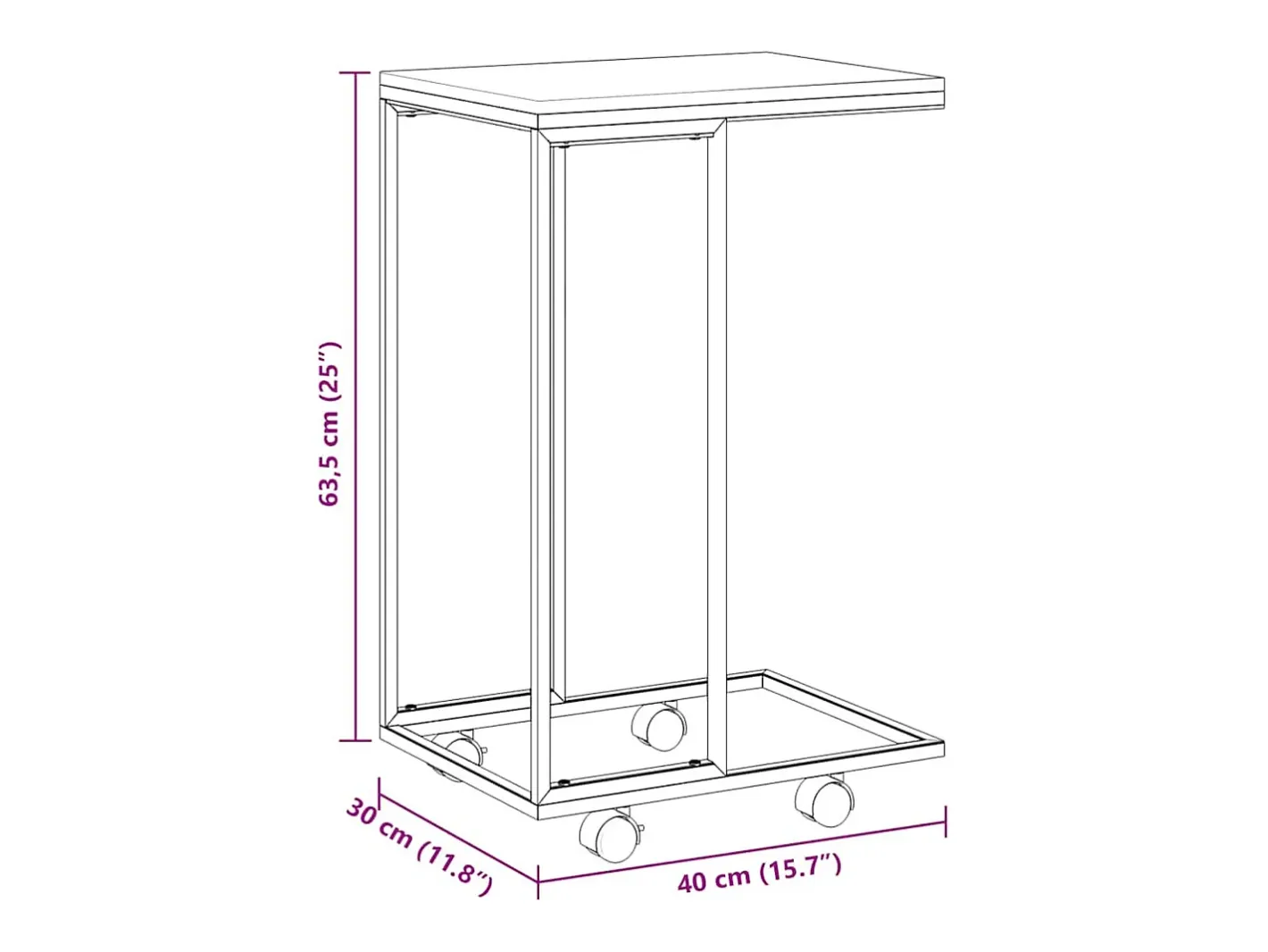 vidaxl Mesa De Apoio*Mesa de apoio c/ rodas 40x30x63,5cm derivados de madeira preta Preto