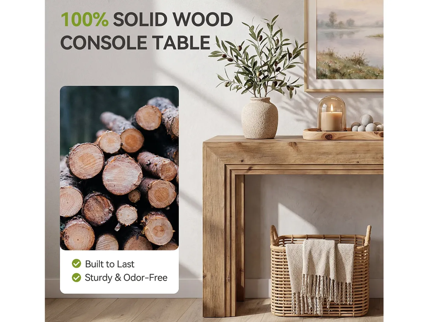 Mesa de Apoio de Madeira Sólida de 160 cm, Mesa de Entrada Estreita para Entrada^Tribesigns Hot