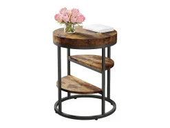 Mesa de apoio redonda, pequena mesa de apoio com 3 prateleiras de armazenamento, mesa de apoio industrial, mesa de cabeceira para o salão^Tribesigns New
