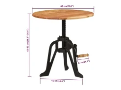 vidaxl Mesa De Apoio*Mesa de apoio 60x(42-62) cm acácia maciça e ferro fundido Castanho