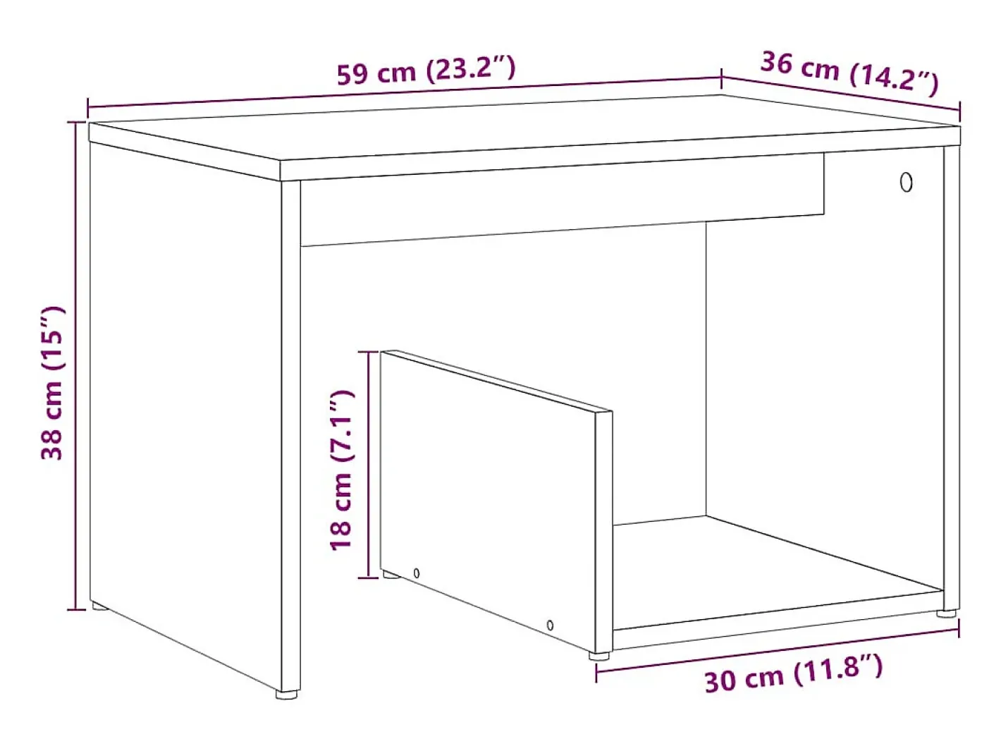 vidaxl Mesa De Apoio*Mesa de apoio 59x36x38 cm derivados madeira carvalho artisiano Natural claro