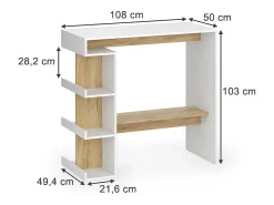 Vicco Móvel De Bar*Mesa de bar carvalho branco/dourado 108x50x103 dana Natural escuro