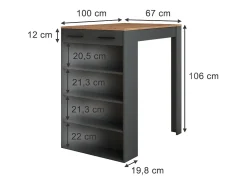 Vicco Móvel De Bar*Mesa de bar carvalho goldkraft/antracite 67x100x106 repose Natural escuro