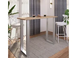 Outlet Mesa de bar | Tresen | Mesa em pé | Mesa alta | Mesa de mesa com rolamentos - Xona 140x50 cm (Prata / Sonoma Oak) Móvel De Bar