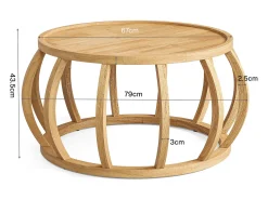 Mesa de Café de Madeira Sólida, Mesa Central Redonda de 80cm com Base de Moldura Curva^Tribesigns New