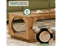 Discount Mesa de Café de Madeira Sólida, 120cm Mesas Centrais de Madeira Rural com Armazenamento para Sala de Estar, 2 Andares Mesa De Centro