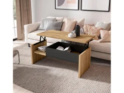 Outlet Mesa de Café Elevatória, 110x50x45cm, Móveis Sala Estar, Carvalho e preto Mesa De Centro