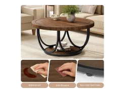 Mesa de Café Redonda com 2 Andares, Mesa de Cocktail de Acento Circular de 80Cm com Prateleira de Armazenamento Mesa De Centro