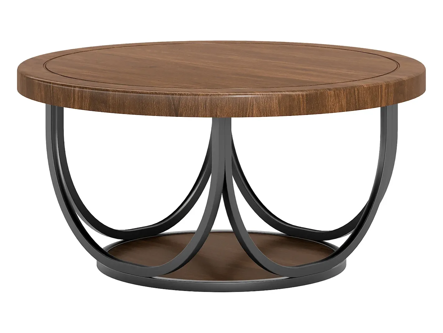 Mesa de Café Redonda com 2 Andares, Mesa de Cocktail de Acento Circular de 80Cm com Prateleira de Armazenamento Mesa De Centro