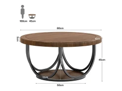 Mesa de Café Redonda com 2 Andares, Mesa de Cocktail de Acento Circular de 80Cm com Prateleira de Armazenamento Mesa De Centro