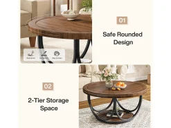 Mesa de Café Redonda com 2 Andares, Mesa de Cocktail de Acento Circular de 80Cm com Prateleira de Armazenamento Mesa De Centro