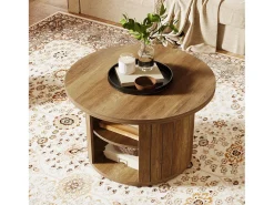 Tribesigns Mesa De Centro*Mesa de café redonda com armazenamento, mesa central circular pequena de 80 cm para a sala de estar, marrom rústico Castanho