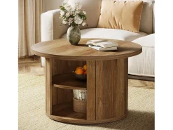 Tribesigns Mesa De Centro*Mesa de café redonda com armazenamento, mesa central circular pequena de 80 cm para a sala de estar, marrom rústico Castanho