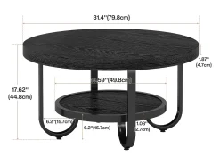 New Mesa de Café Redonda de 2 Camadas com Prateleira de Armazenamento para Sala de Estar, Preta Mesa De Centro