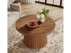 Mesa de café redonda de 80 cm com base de tambor estriado no estilo caseiro pequeno Mesa De Centro