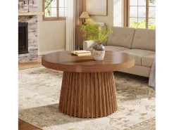 Mesa de café redonda de 80 cm com base de tambor estriado no estilo caseiro pequeno Mesa De Centro