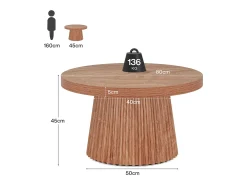 Mesa de café redonda de 80 cm com base de tambor estriado no estilo caseiro pequeno Mesa De Centro