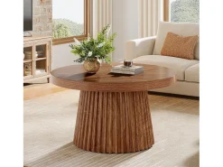 Mesa de café redonda de 80 cm com base de tambor estriado no estilo caseiro pequeno Mesa De Centro