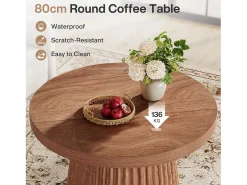 Mesa de café redonda de 80 cm com base de tambor estriado no estilo caseiro pequeno Mesa De Centro