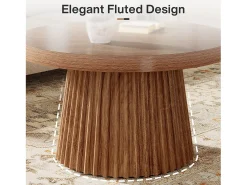 Mesa de café redonda de 80 cm com base de tambor estriado no estilo caseiro pequeno Mesa De Centro