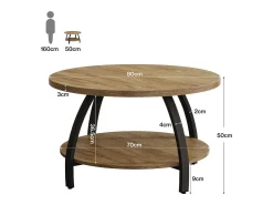 Mesa de Café Redonda de 80cm com Prateleiras de Armazenamento de 2 Andares, Mesa de Centro Pequena Rustica de Destaque*Tribesigns Hot