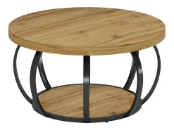 Discount Mesa de Café Redonda, Mesa de Café Circular de 2 Andares com Prateleiras de Armazenamento, Mesa de Centro Moderna de Acento de Madeira Mesa Lateral de Sofá Mesa De Centro