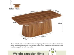 Mesa de Café Retangular, Mesa de Centro Decorativa Rustica de 120cm com Base Plissada*Tribesigns Sale