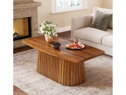 Mesa de Café Retangular, Mesa de Centro Decorativa Rustica de 120cm com Base Plissada*Tribesigns Sale