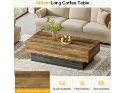 Mesa de Café Rural de 140 cm, Mesa de Chá Retangular Grande para Sala de Estar^Tribesigns Best
