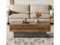 Mesa de Café Rural de 140 cm, Mesa de Chá Retangular Grande para Sala de Estar^Tribesigns Best