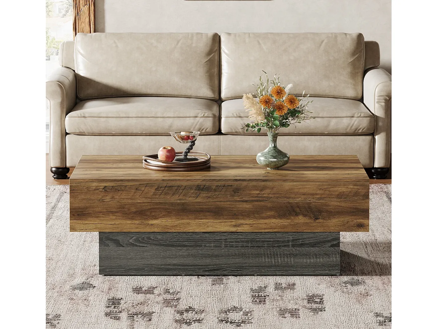 Mesa de Café Rural de 140 cm, Mesa de Chá Retangular Grande para Sala de Estar^Tribesigns Best