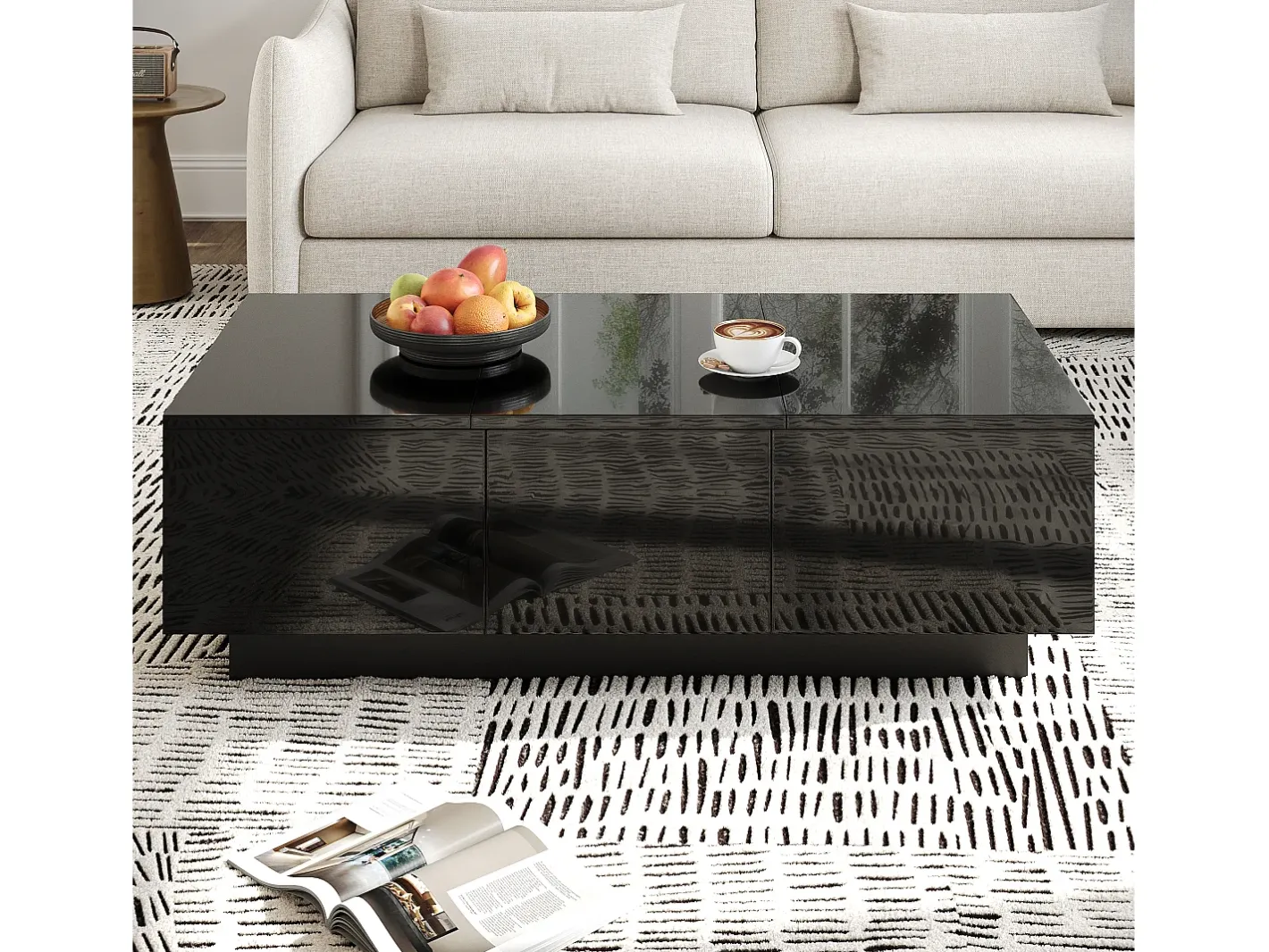 Best Mesa de café 100x31x50 cm - com 2 gavetas - Acabamento brilhante - Painéis de partículas - Mesa De Centro