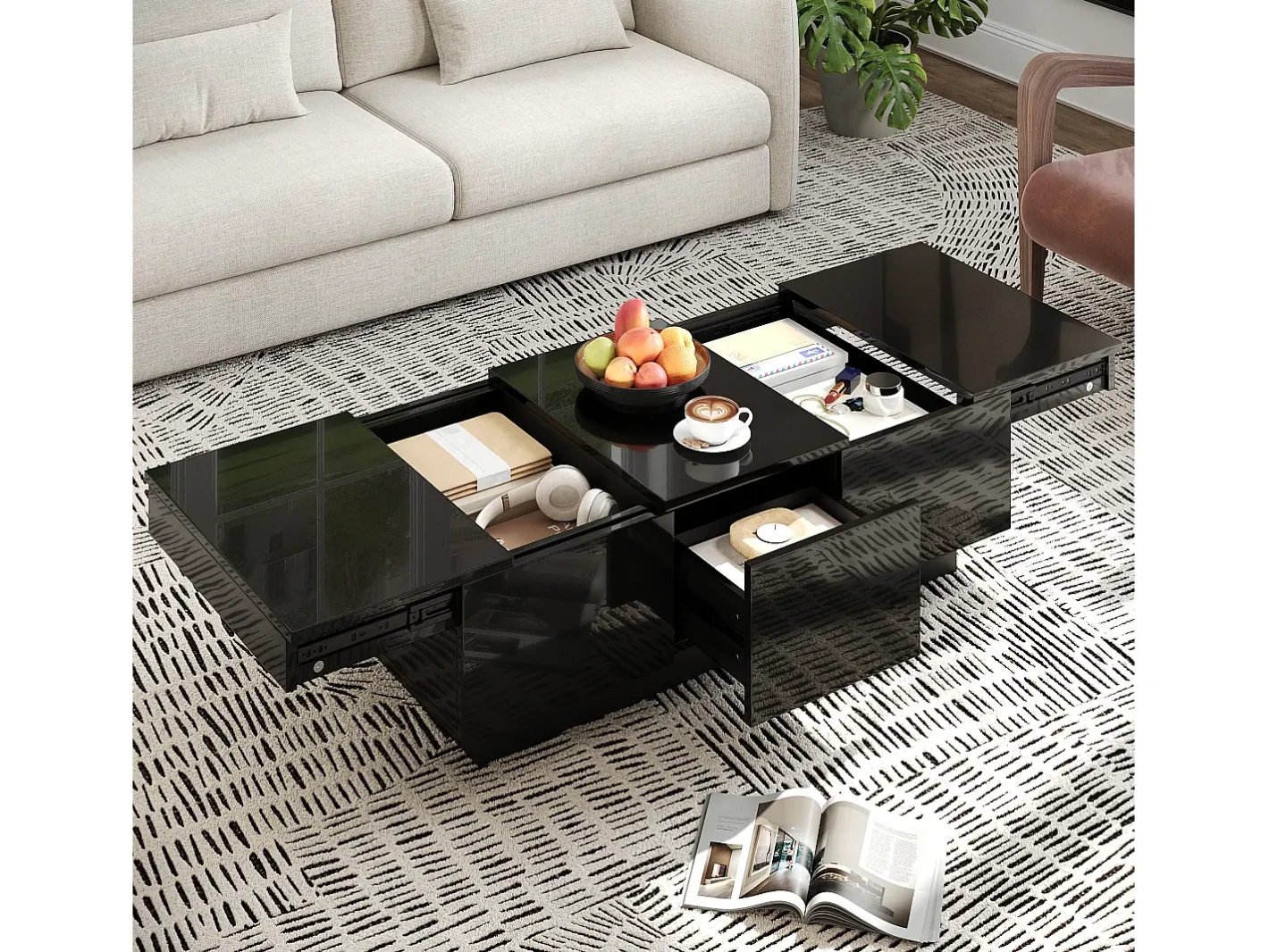 Best Mesa de café 100x31x50 cm - com 2 gavetas - Acabamento brilhante - Painéis de partículas - Mesa De Centro