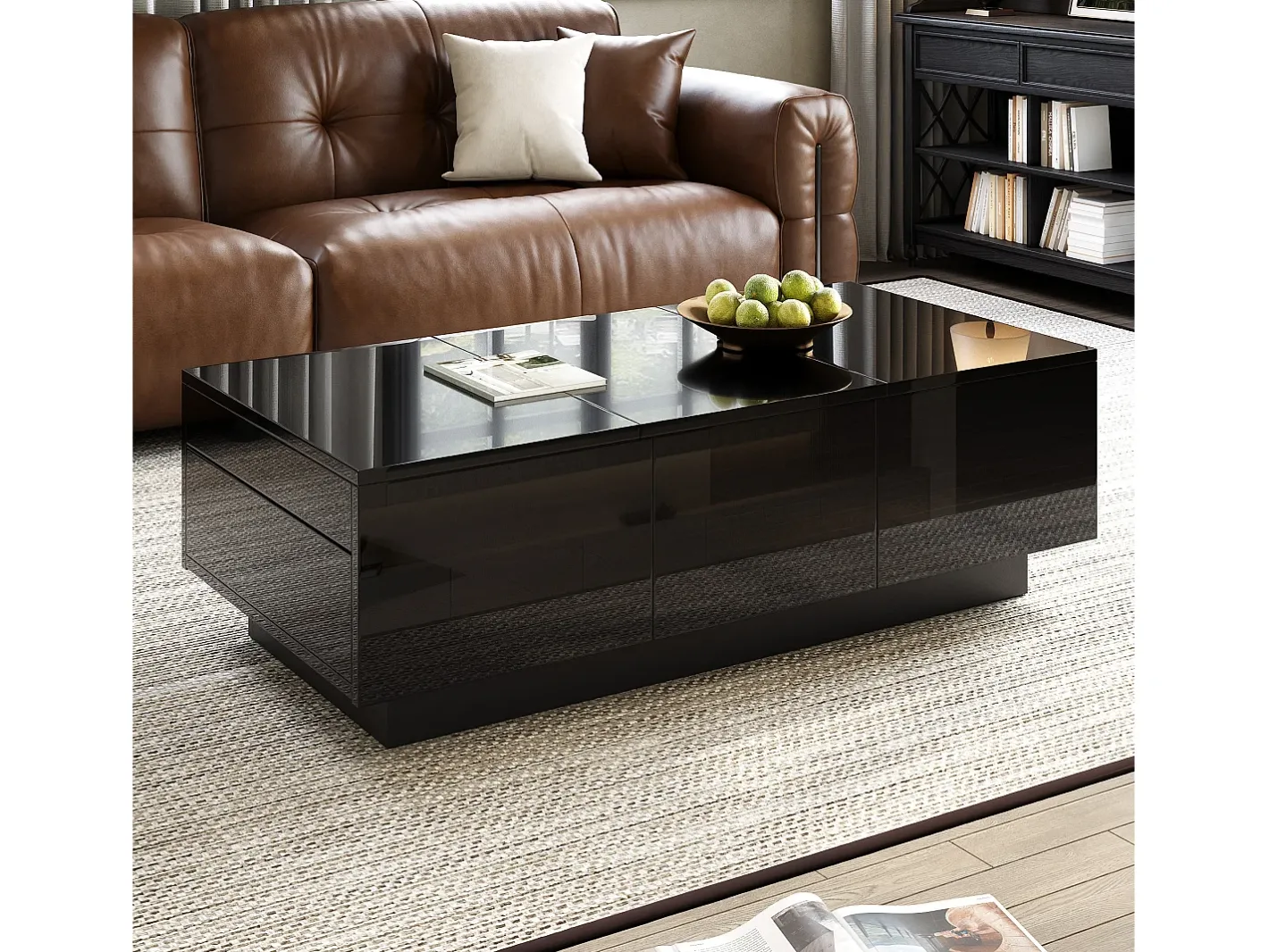 Best Mesa de café 100x31x50 cm - com 2 gavetas - Acabamento brilhante - Painéis de partículas - Mesa De Centro