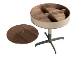 Mesa de canto redonda em couro sintético, nogueira e aço cinzento 2156^Angel Cerda Outlet