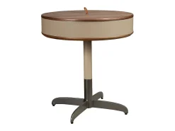 Mesa de canto redonda em couro sintético, nogueira e aço cinzento 2156^Angel Cerda Outlet