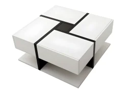 Discount Mesa de centro - 4 gavetas - espaço de arrumação na parte inferior - 78x78x36cm - Branco e Preto Mesa De Centro