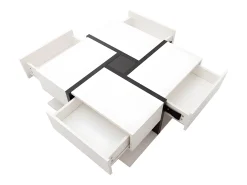 Discount Mesa de centro - 4 gavetas - espaço de arrumação na parte inferior - 78x78x36cm - Branco e Preto Mesa De Centro