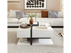 Discount Mesa de centro - 4 gavetas - espaço de arrumação na parte inferior - 78x78x36cm - Branco e Preto Mesa De Centro